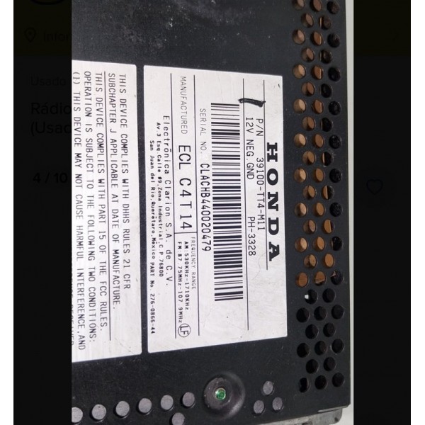 Rádio Honda New Civic 2.0 Ano 2013/2015